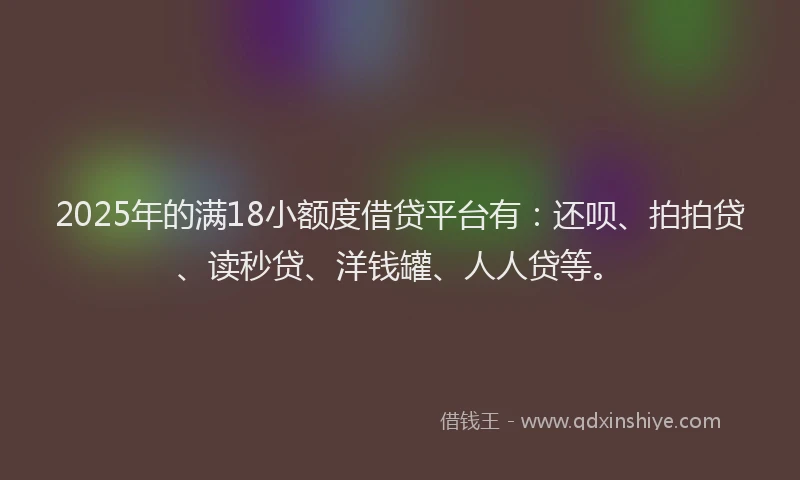 2025年的满18小额度借贷平台有：还呗、拍拍贷、读秒贷、洋钱罐、人人贷等。