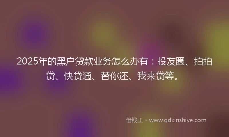 2025年的黑户贷款业务怎么办有：投友圈、拍拍贷、快贷通、替你还、我来贷等。