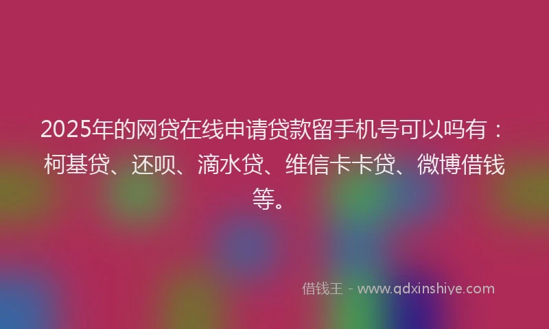 2025年的网贷在线申请贷款留手机号可以吗有：柯基贷、还呗、滴水贷、维信卡卡贷、微博借钱等。