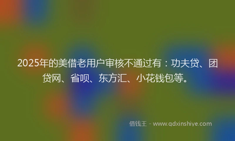 2025年的美借老用户审核不通过有：功夫贷、团贷网、省呗、东方汇、小花钱包等。