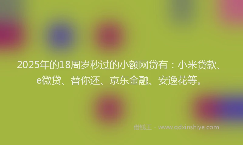 2025年的18周岁秒过的小额网贷有：小米贷款、e微贷、替你还、京东金融、安逸花等。
