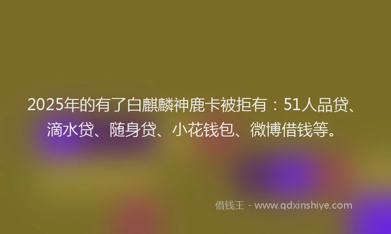2025年的有了白麒麟神鹿卡被拒有：51人品贷、滴水贷、随身贷、小花钱包、微博借钱等。