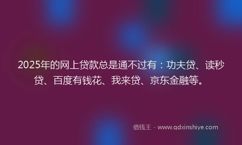 2025年的网上贷款总是通不过有：功夫贷、读秒贷、百度有钱花、我来贷、京东金融等。