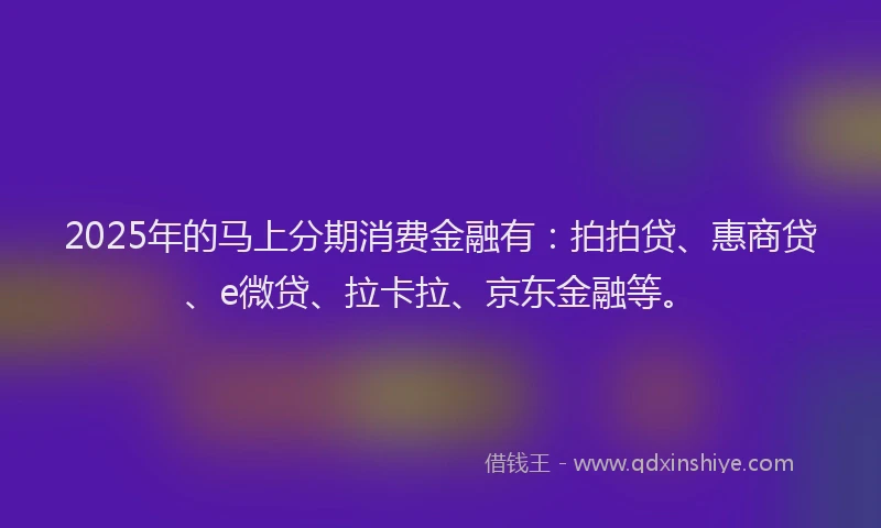 2025年的马上分期消费金融有：拍拍贷、惠商贷、e微贷、拉卡拉、京东金融等。