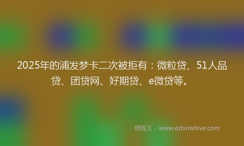 2025年的浦发梦卡二次被拒有：微粒贷、51人品贷、团贷网、好期贷、e微贷等。