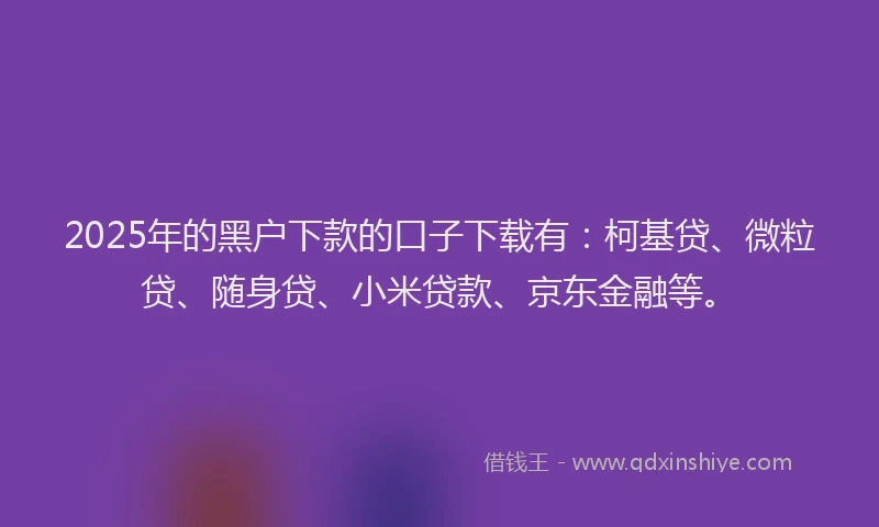 2025年的黑户下款的口子下载有：柯基贷、微粒贷、随身贷、小米贷款、京东金融等。