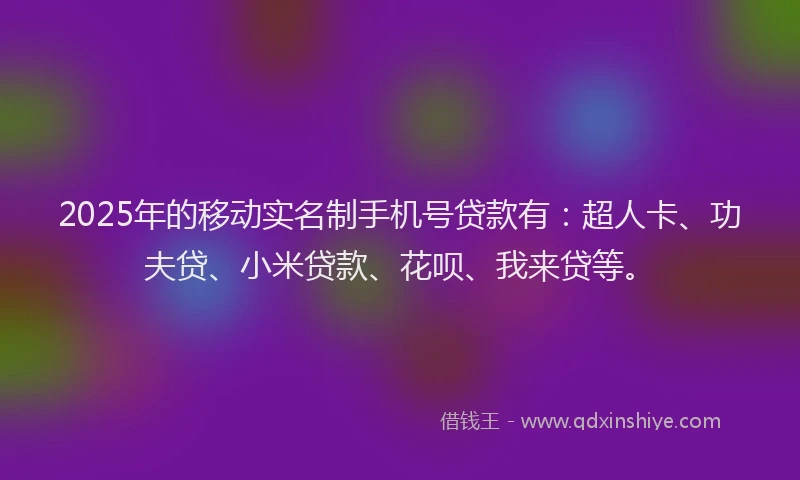 2025年的移动实名制手机号贷款有：超人卡、功夫贷、小米贷款、花呗、我来贷等。