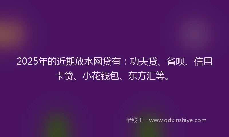 2025年的近期放水网贷有：功夫贷、省呗、信用卡贷、小花钱包、东方汇等。