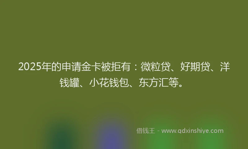 2025年的申请金卡被拒有：微粒贷、好期贷、洋钱罐、小花钱包、东方汇等。
