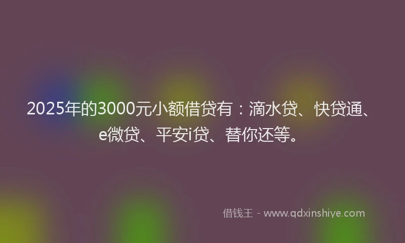 2025年的3000元小额借贷有：滴水贷、快贷通、e微贷、平安i贷、替你还等。