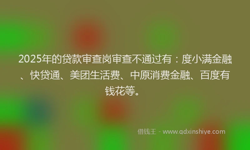 2025年的贷款审查岗审查不通过有：度小满金融、快贷通、美团生活费、中原消费金融、百度有钱花等。