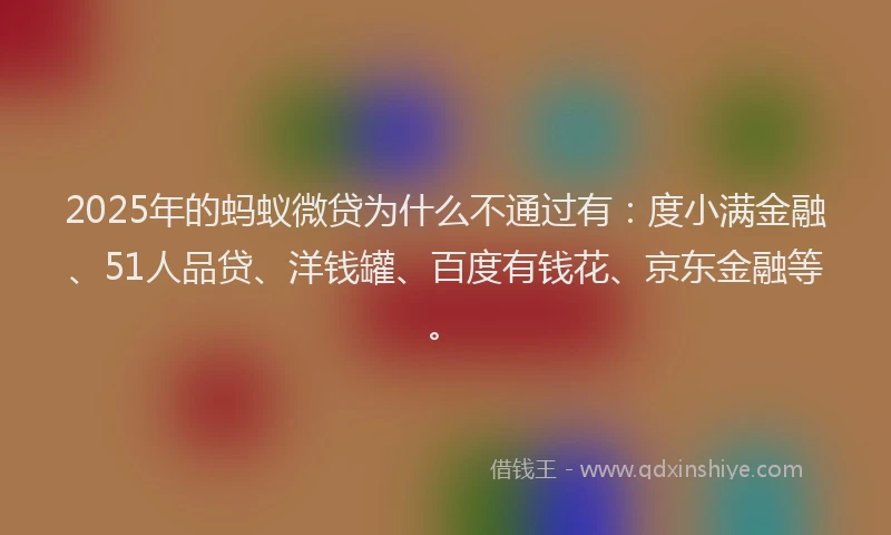 2025年的蚂蚁微贷为什么不通过有：度小满金融、51人品贷、洋钱罐、百度有钱花、京东金融等。
