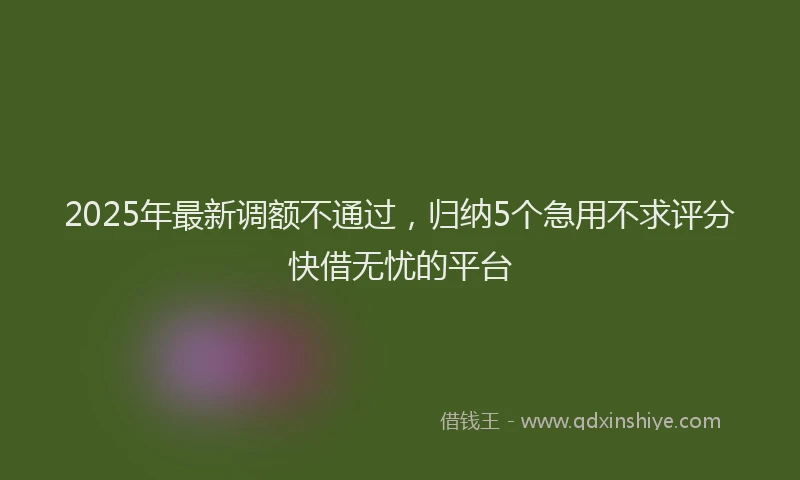 2025年最新调额不通过，归纳5个急用不求评分快借无忧的平台