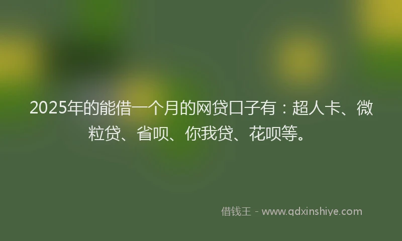 2025年的能借一个月的网贷口子有：超人卡、微粒贷、省呗、你我贷、花呗等。