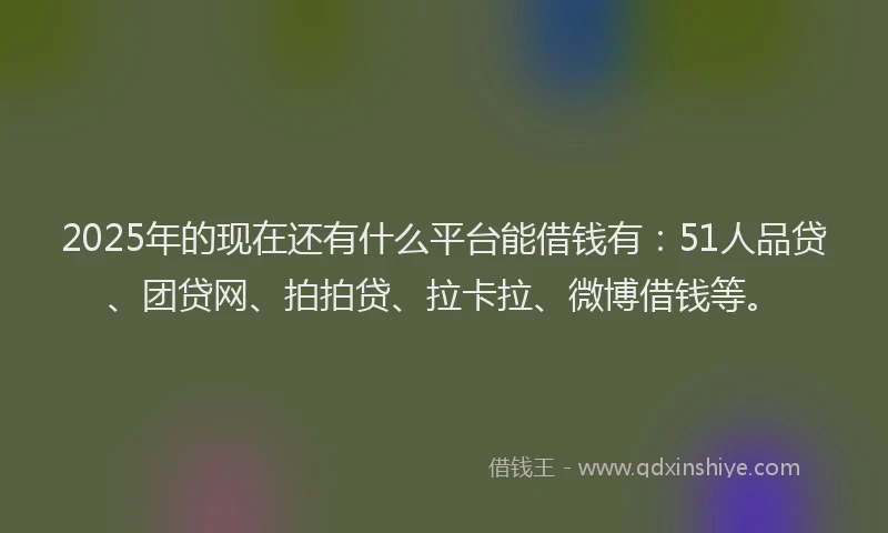 2025年的现在还有什么平台能借钱有：51人品贷、团贷网、拍拍贷、拉卡拉、微博借钱等。