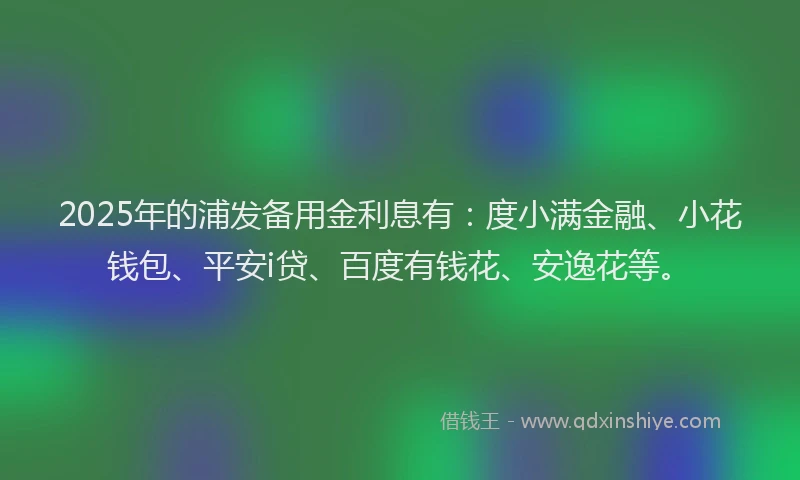 2025年的浦发备用金利息有：度小满金融、小花钱包、平安i贷、百度有钱花、安逸花等。