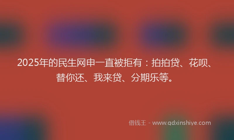 2025年的民生网申一直被拒有：拍拍贷、花呗、替你还、我来贷、分期乐等。