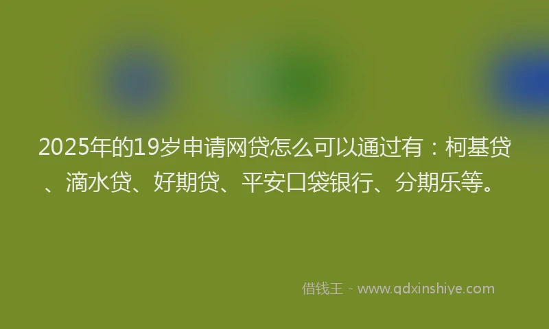 2025年的19岁申请网贷怎么可以通过有：柯基贷、滴水贷、好期贷、平安口袋银行、分期乐等。