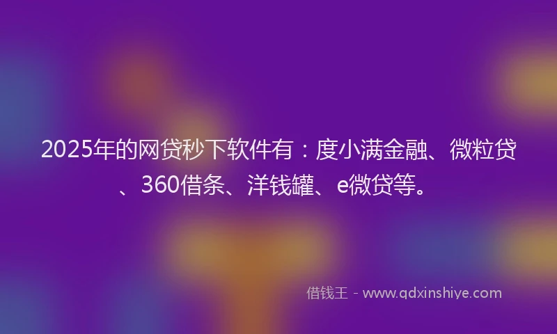 2025年的网贷秒下软件有：度小满金融、微粒贷、360借条、洋钱罐、e微贷等。