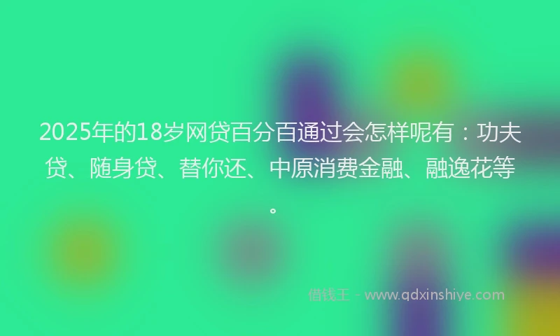 2025年的18岁网贷百分百通过会怎样呢有：功夫贷、随身贷、替你还、中原消费金融、融逸花等。