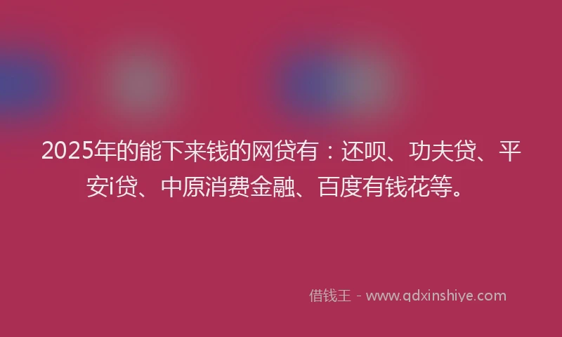 2025年的能下来钱的网贷有：还呗、功夫贷、平安i贷、中原消费金融、百度有钱花等。