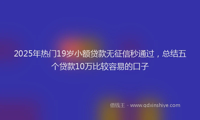 2025年热门19岁小额贷款无征信秒通过，总结五个贷款10万比较容易的口子