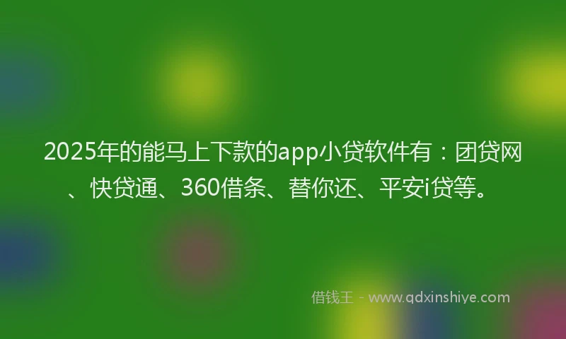 2025年的能马上下款的app小贷软件有：团贷网、快贷通、360借条、替你还、平安i贷等。