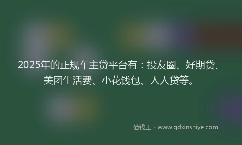 2025年的正规车主贷平台有：投友圈、好期贷、美团生活费、小花钱包、人人贷等。
