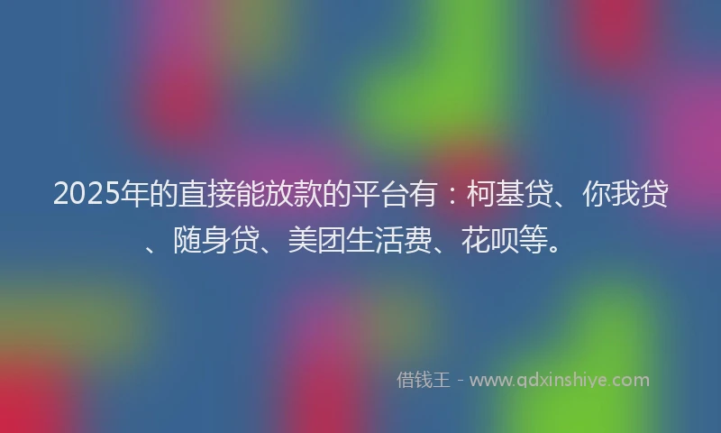 2025年的直接能放款的平台有：柯基贷、你我贷、随身贷、美团生活费、花呗等。