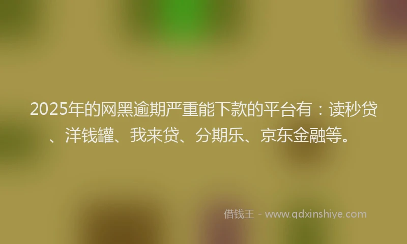 2025年的网黑逾期严重能下款的平台有：读秒贷、洋钱罐、我来贷、分期乐、京东金融等。