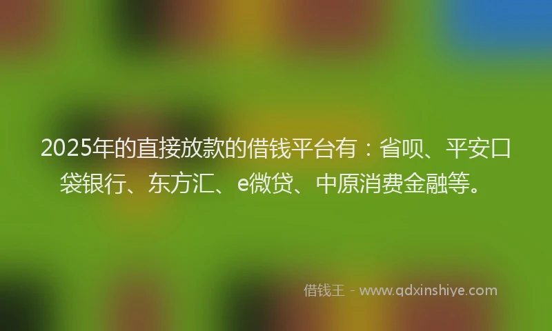 2025年的直接放款的借钱平台有：省呗、平安口袋银行、东方汇、e微贷、中原消费金融等。