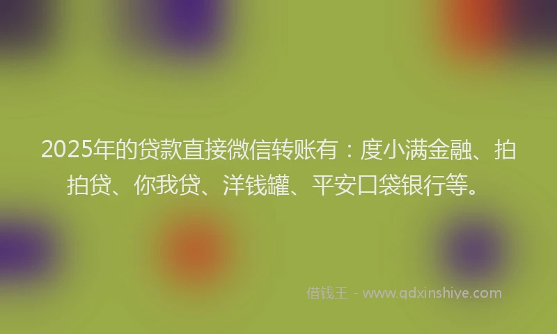 2025年的贷款直接微信转账有：度小满金融、拍拍贷、你我贷、洋钱罐、平安口袋银行等。