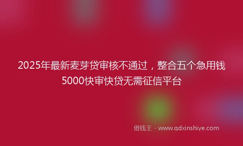 2025年最新麦芽贷审核不通过，整合五个急用钱5000快审快贷无需征信平台