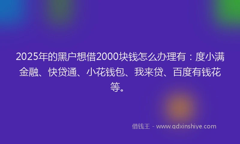 2025年的黑户想借2000块钱怎么办理有：度小满金融、快贷通、小花钱包、我来贷、百度有钱花等。