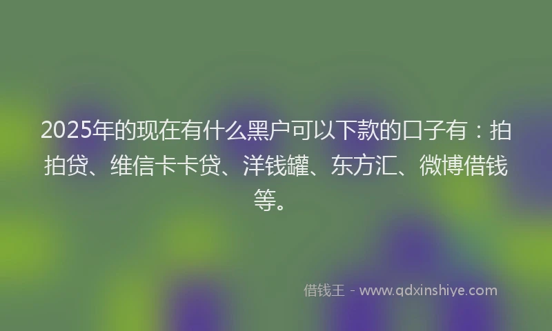 2025年的现在有什么黑户可以下款的口子有：拍拍贷、维信卡卡贷、洋钱罐、东方汇、微博借钱等。