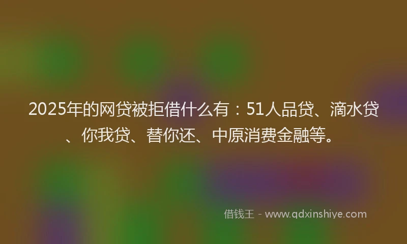 2025年的网贷被拒借什么有：51人品贷、滴水贷、你我贷、替你还、中原消费金融等。