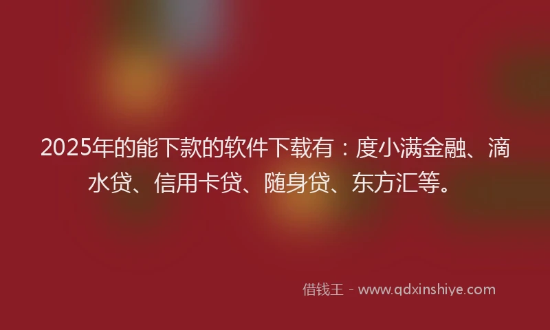 2025年的能下款的软件下载有：度小满金融、滴水贷、信用卡贷、随身贷、东方汇等。