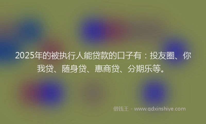2025年的被执行人能贷款的口子有：投友圈、你我贷、随身贷、惠商贷、分期乐等。