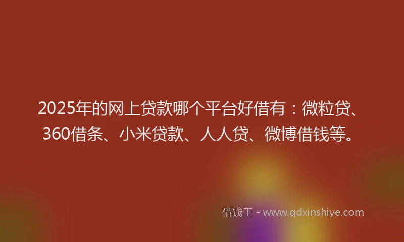 2025年的网上贷款哪个平台好借有：微粒贷、360借条、小米贷款、人人贷、微博借钱等。