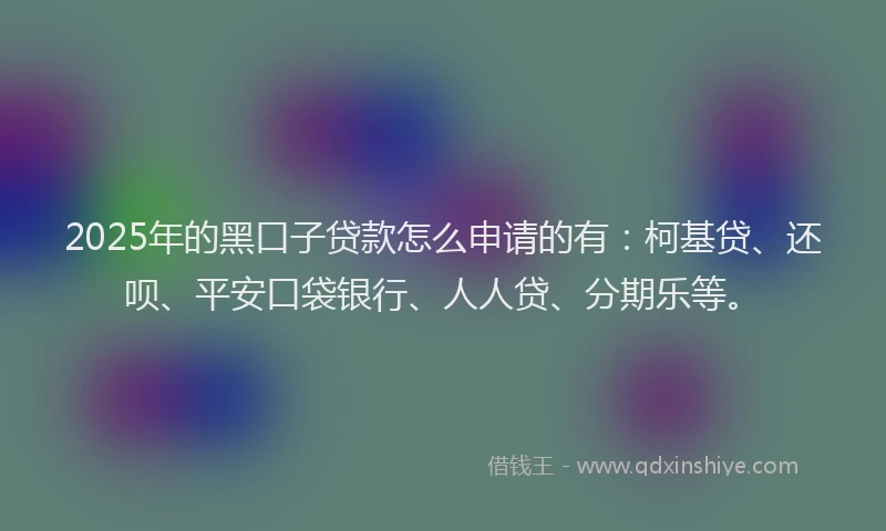 2025年的黑口子贷款怎么申请的有：柯基贷、还呗、平安口袋银行、人人贷、分期乐等。