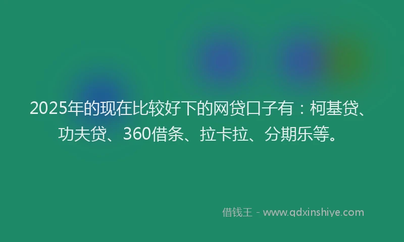 2025年的现在比较好下的网贷口子有：柯基贷、功夫贷、360借条、拉卡拉、分期乐等。