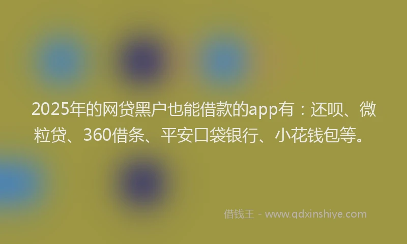2025年的网贷黑户也能借款的app有：还呗、微粒贷、360借条、平安口袋银行、小花钱包等。