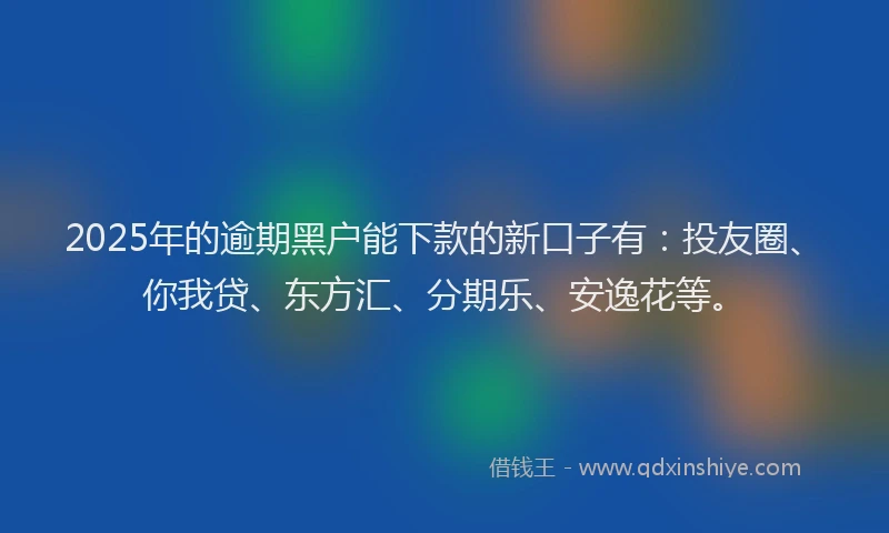 2025年的逾期黑户能下款的新口子有：投友圈、你我贷、东方汇、分期乐、安逸花等。