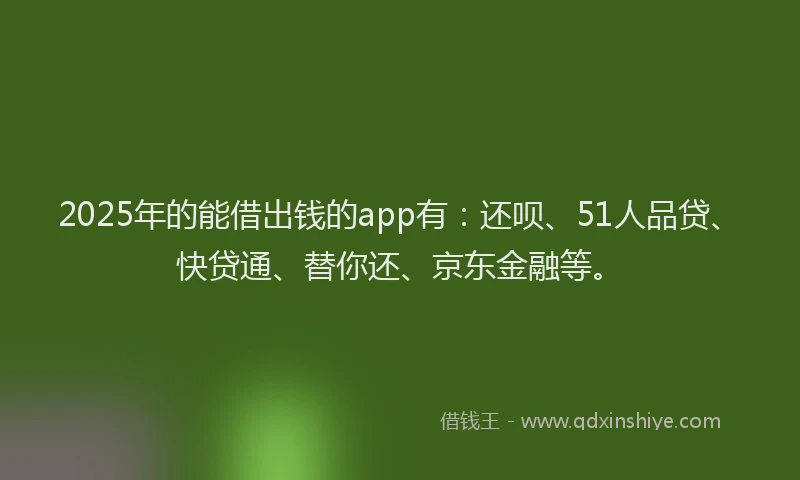 2025年的能借出钱的app有：还呗、51人品贷、快贷通、替你还、京东金融等。