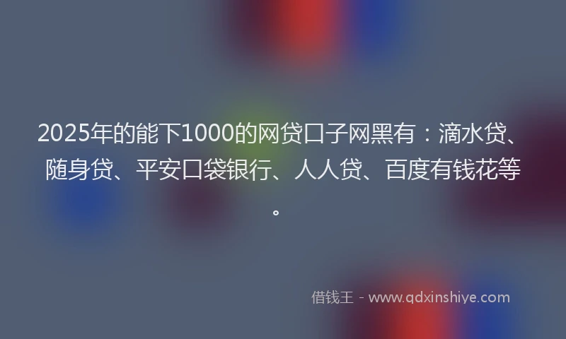 2025年的能下1000的网贷口子网黑有：滴水贷、随身贷、平安口袋银行、人人贷、百度有钱花等。