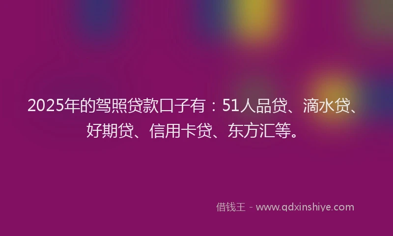 2025年的驾照贷款口子有：51人品贷、滴水贷、好期贷、信用卡贷、东方汇等。