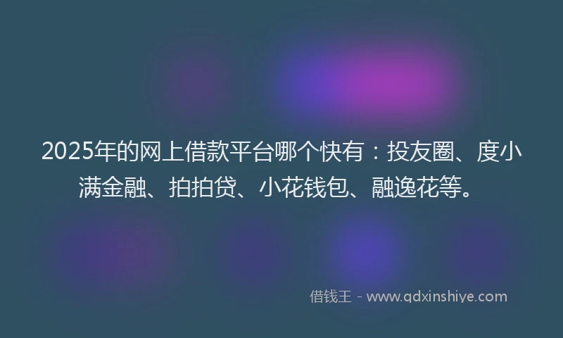 2025年的网上借款平台哪个快有：投友圈、度小满金融、拍拍贷、小花钱包、融逸花等。