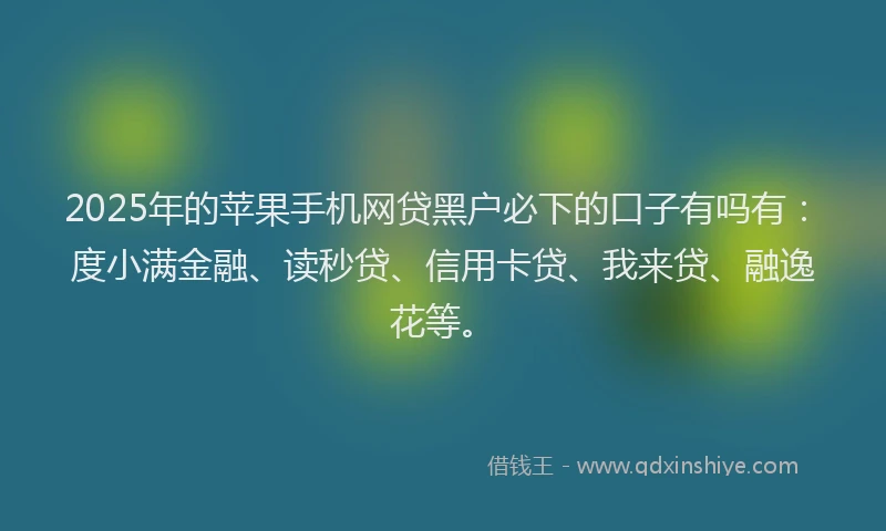 2025年的苹果手机网贷黑户必下的口子有吗有：度小满金融、读秒贷、信用卡贷、我来贷、融逸花等。
