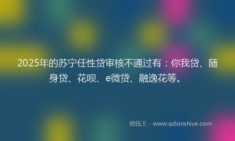 2025年的苏宁任性贷审核不通过有：你我贷、随身贷、花呗、e微贷、融逸花等。