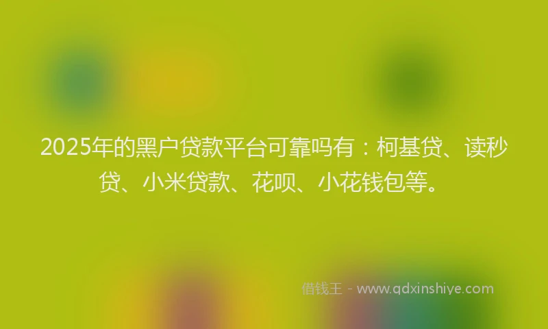 2025年的黑户贷款平台可靠吗有：柯基贷、读秒贷、小米贷款、花呗、小花钱包等。
